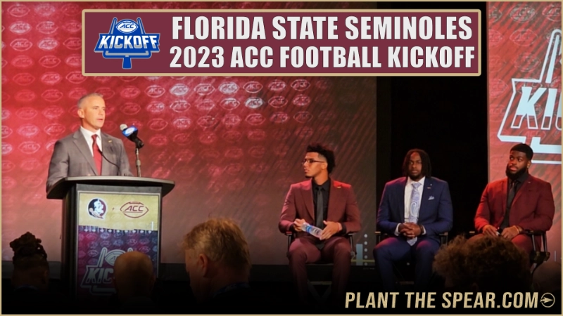 The Seminoles on stage at the 2023 ACC Football Kickoff event.
